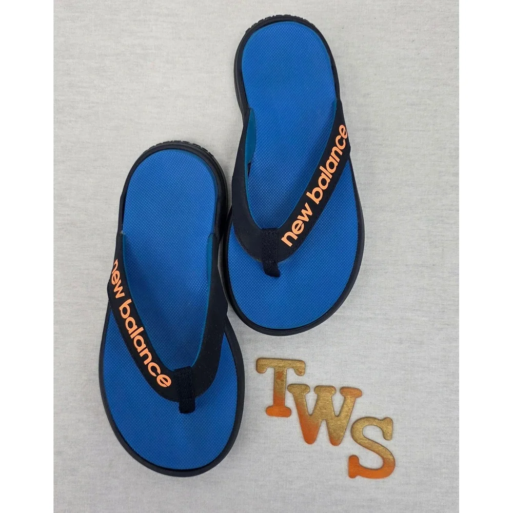 Kids New Balance Blue Orange Logo Flip Flops Sandals Size‎ 2 Youth